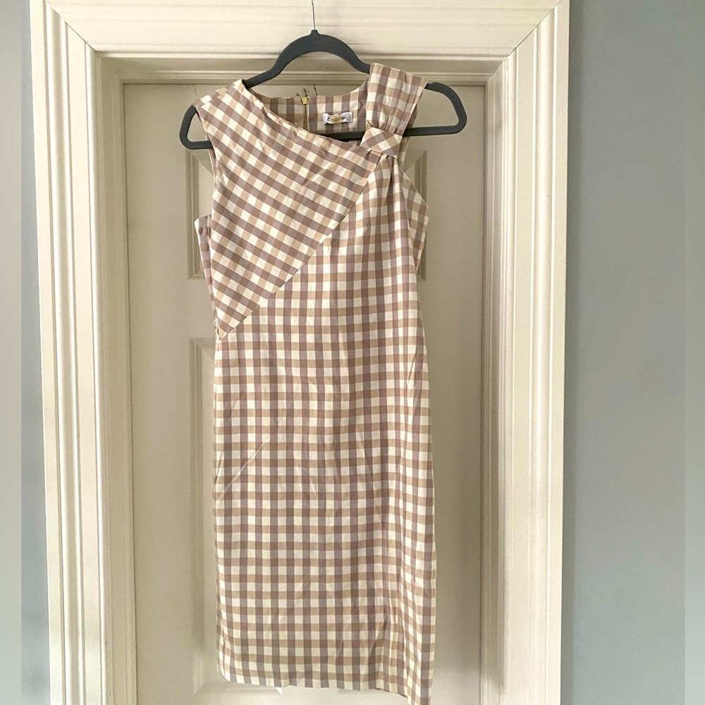 Beige and tan gingham dress